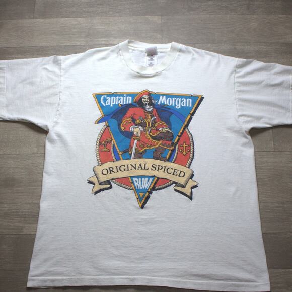 Vintage 90s Captain Morgan Spiced Rum T-Shirt Tee Single Stitch Size XL - Picture 2 of 5